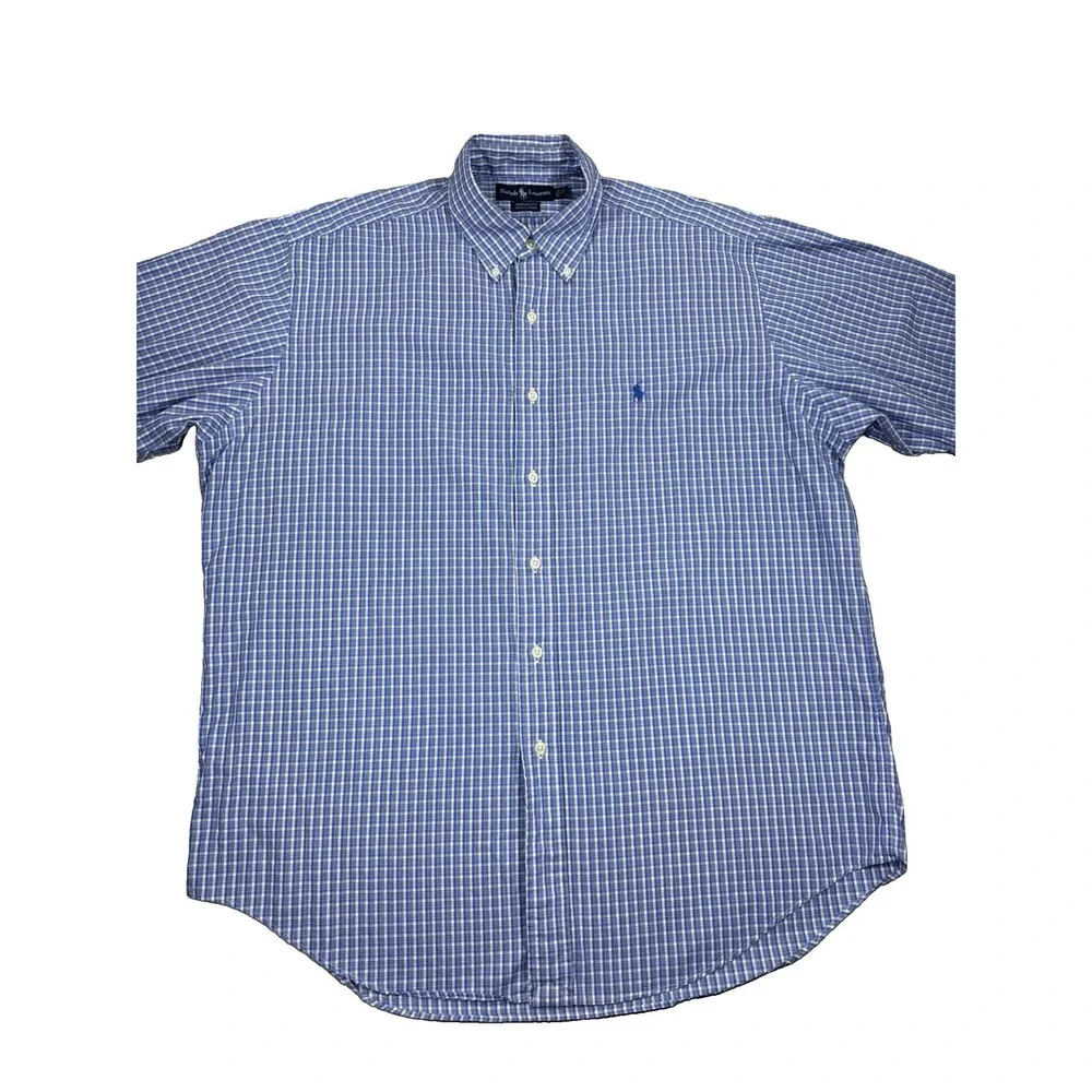 Vintage Ralph Lauren Shirt Men's 16.5 34/35 Blue Plaid Long Sleeve Cotton